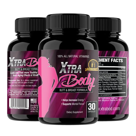 Xtrabody Butt Enhancement and Breast Enlargement Supplement - Estrogen Enhancer - Increases Libido, Reduces Menstrual Symptoms and Provides an Extra Boost of Energy (1 Bottle - 30 Capsules)