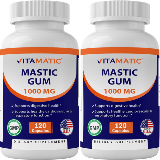 2 Pack - Vitamatic Mastic Gum 1000Mg per Serving 120 Capsules - Promotes Digestive, Oral & Liver Health (Total 240 Capsules)