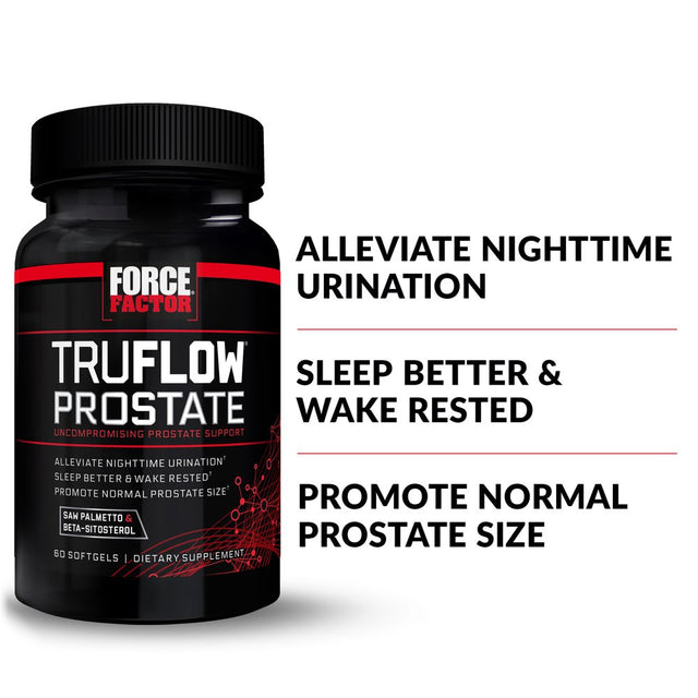 Truflow Prostate Health Support Supplement for Men with Beta Sitosterol, Saw Palmetto, and Melatonin to Improve Urinary Flow, Promote Sleep, Support Normal Prostate Size, Force Factor, 60 Softgels