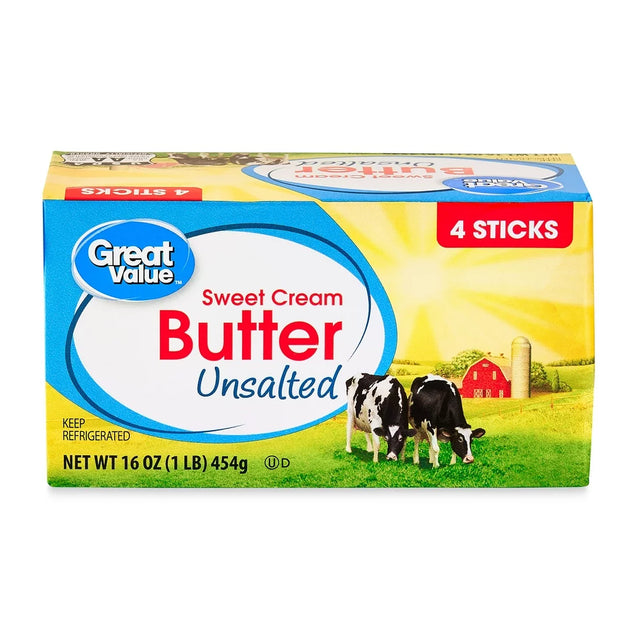 Great Value Sweet Cream Unsalted Butter Sticks, 4 Count,16 Oz