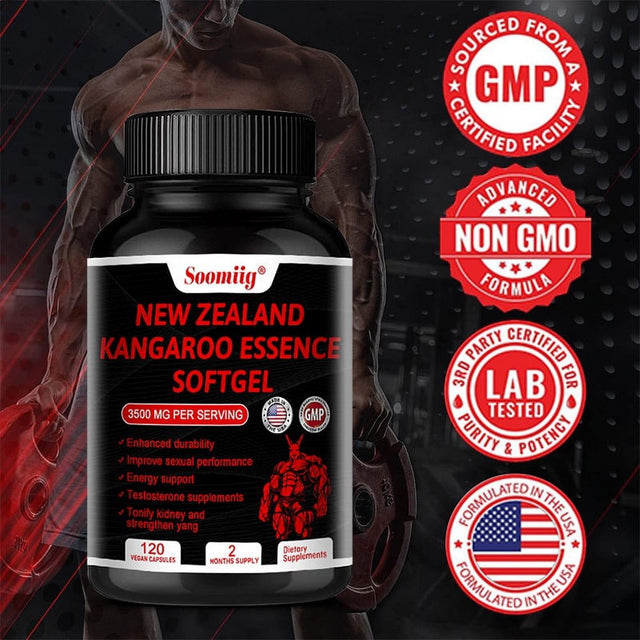 Soomiig New Zealand Kangaroo Essence Softgels 3500 Mg per Serving - Supports Energy and Endurance, Increases Blood Flow Male Enhancement