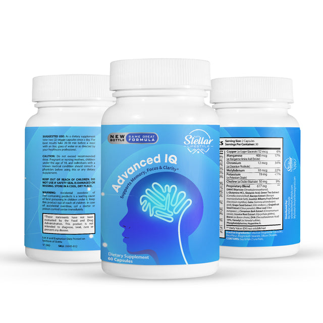 3 Pack - Advanced IQ Cognitive Support - Brain Booster Memory Supplement 60CT X3