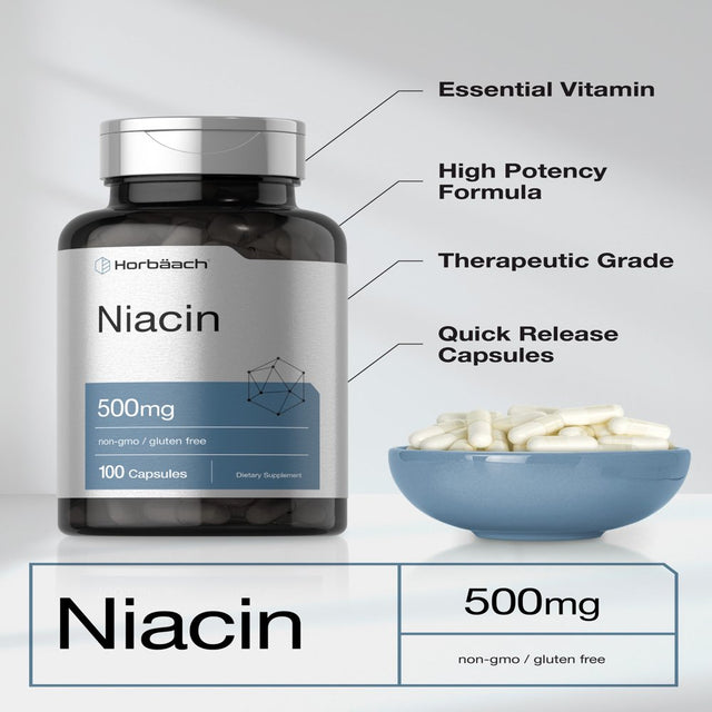 Niacin | 500Mg | 100 Capsules | Essential Vitamin | by Horbaach