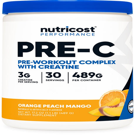 Nutricost Pre-Workout Supplement with Creatine, Orange Peach Mango, 30 Servings