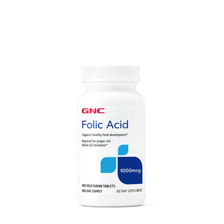 GNC Folic Acid 1000 Mcg | Supports Healthy Fetal Development, Required for Proper Red Blood Cell Formation, Vegetarian Formula | 100 Tablets