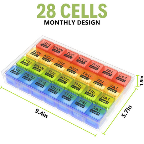 Zzteck Monthly Pill Organizer 28 Day Pill Box Organizerd by Week, Large 4 Weeks One Month Pill Cases with Dust-Proof Container for Pills/Vitamin/Fish Oil/Supplements