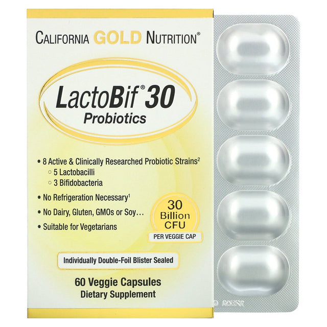 California Gold Nutrition Lactobif Probiotics, 30 Billion CFU, 60 Veggie Capsules