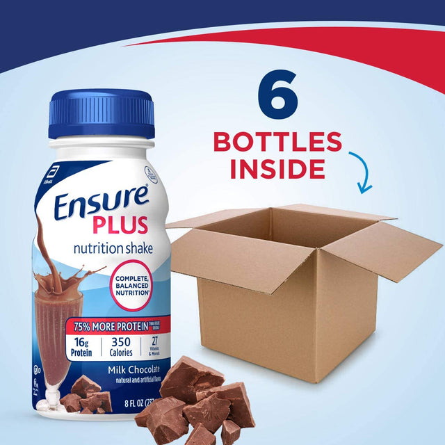 Ensure plus Nutrition Shake with 16 Grams of Protein, Meal Replacement Shakes, Milk Chocolate, 8 Fl Oz (Pack of 6)