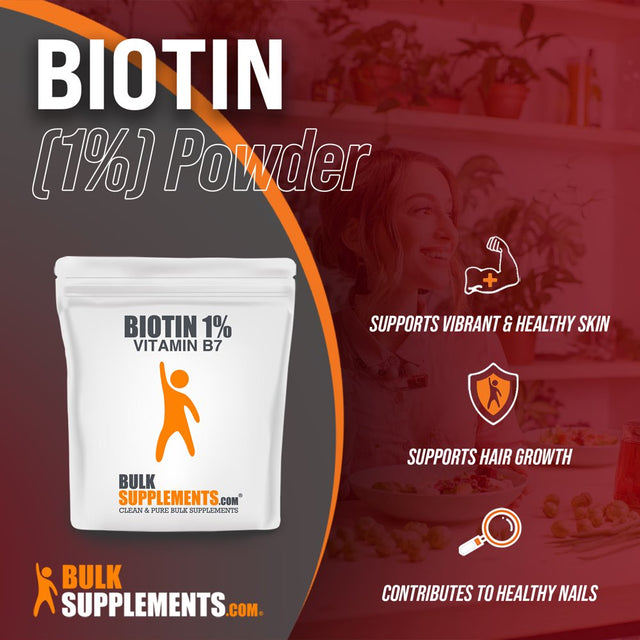 Bulksupplements.Com Biotin 1% (Vitamin B7) Powder - Biotin Vitamins for Hair Skin and Nails - Hair and Nails Vitamins for Women (250 Grams)