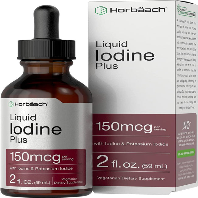 Liquid Iodine Drops | 2 Fl Oz | 150Mcg | Vegetarian Tincture | by Horbaach