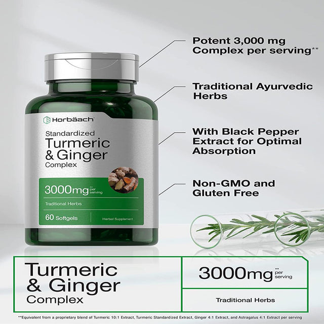 Turmeric and Ginger Complex | 3000 Mg | 60 Softgel | by Horbaach