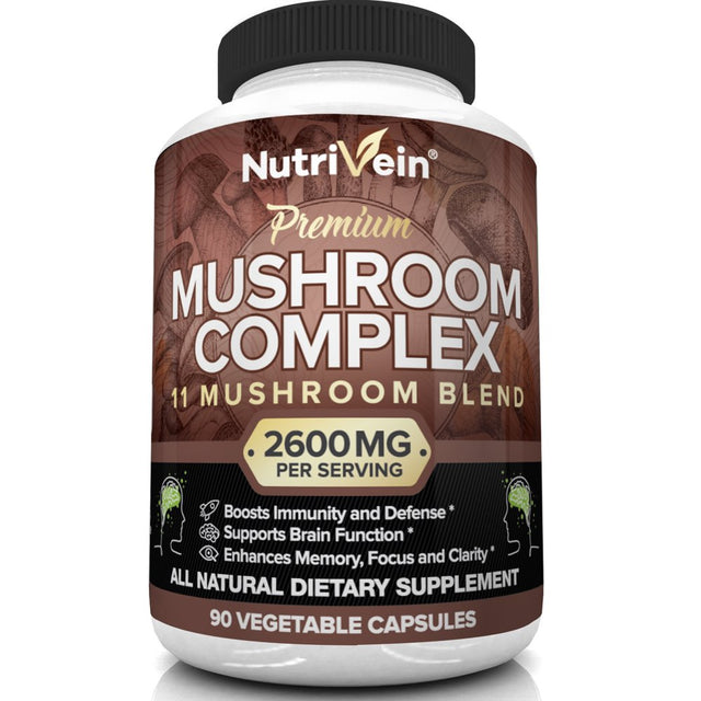 Nutrivein Mushroom Complex Supplement 2600Mg - 90 Capsules - 11 Organic Mushrooms