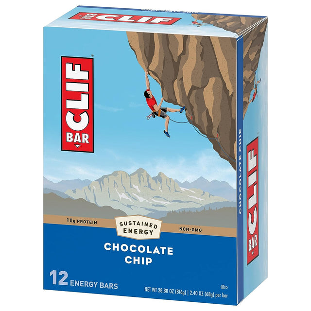 CLIF BAR - Chocolate Chip - Made with Organic Oats - 10G Protein - Non-Gmo - Plant Based - Energy Bars - 2.4 Oz. (12 Pack)