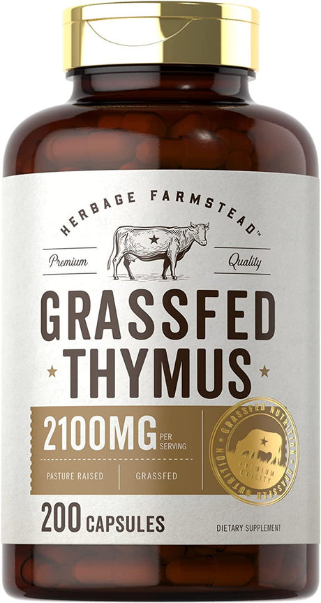 Grass Fed Beef Thymus | 2100Mg | 200 Capsules | by Herbage Farmstead