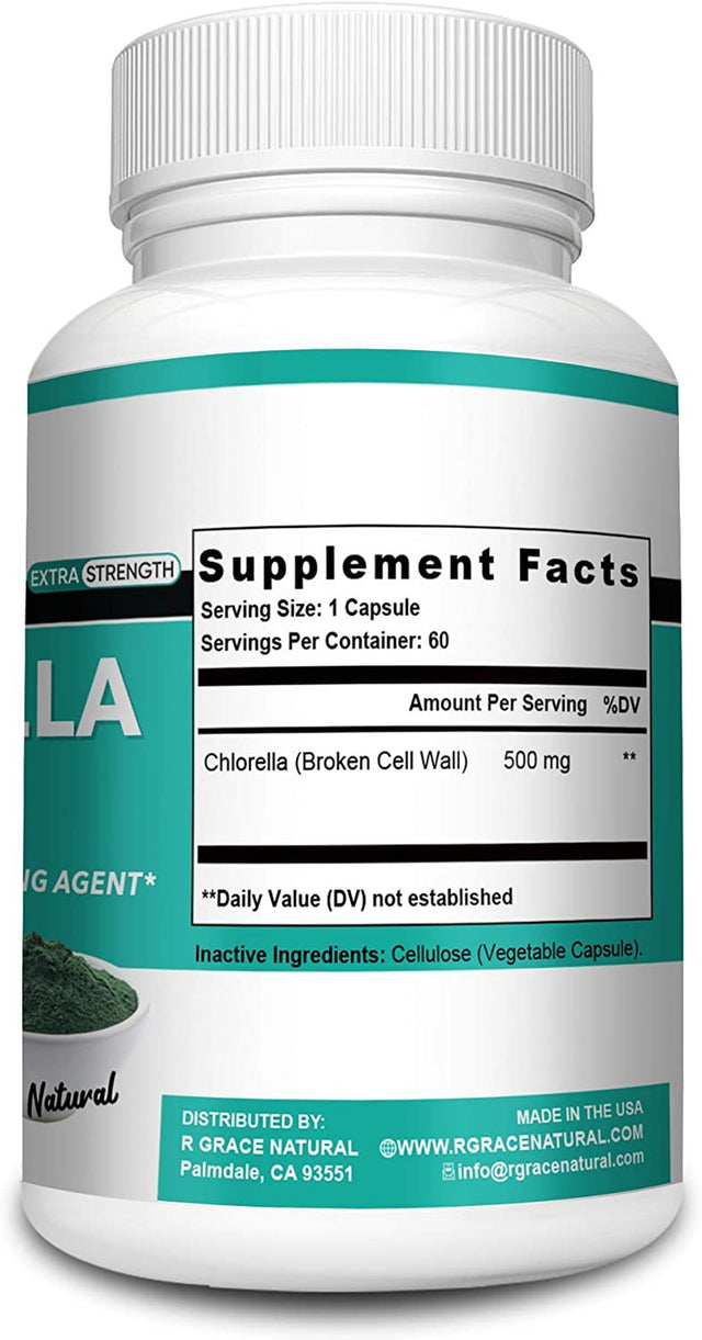 Chlorella Pure Extra Strength Supplement Pure Vegan Powder Capsules, Supports Blood Sugar Levels Blood Pressure and Liver Function in the Normal Range, Antibiotic and Gluten Free, Non-Gmo-Made in USA