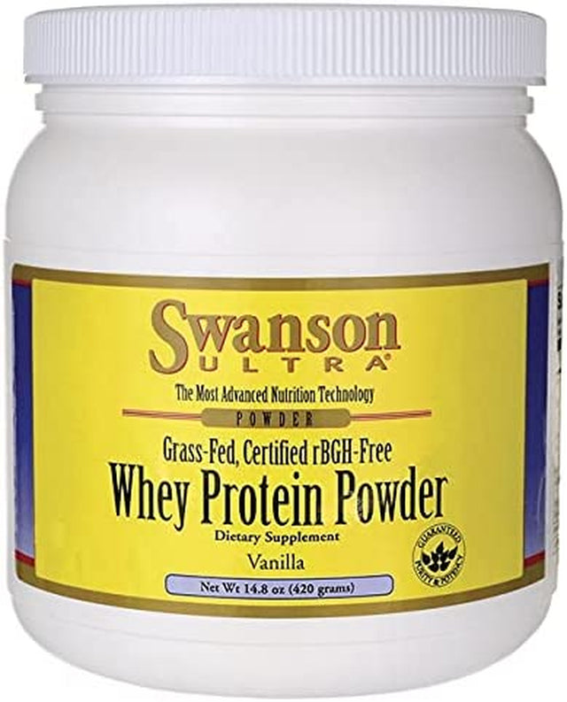 Swanson Grass Fed Cold Pressed Certified Rbgh Free Hormone Free Vanilla Whey Protein Powder with Aminogen Enzyme Sports Nutrition Muscle Workout Support 14.8 Ounces (420 G)