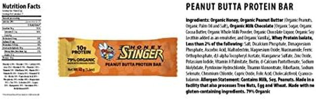 Honey Stinger Protein Bar | Peanut Butta | Protein Packed Food for Exercise, Endurance and Performance | Sports Nutrition Snack for Home & Gym, Post Workout | Box of 15