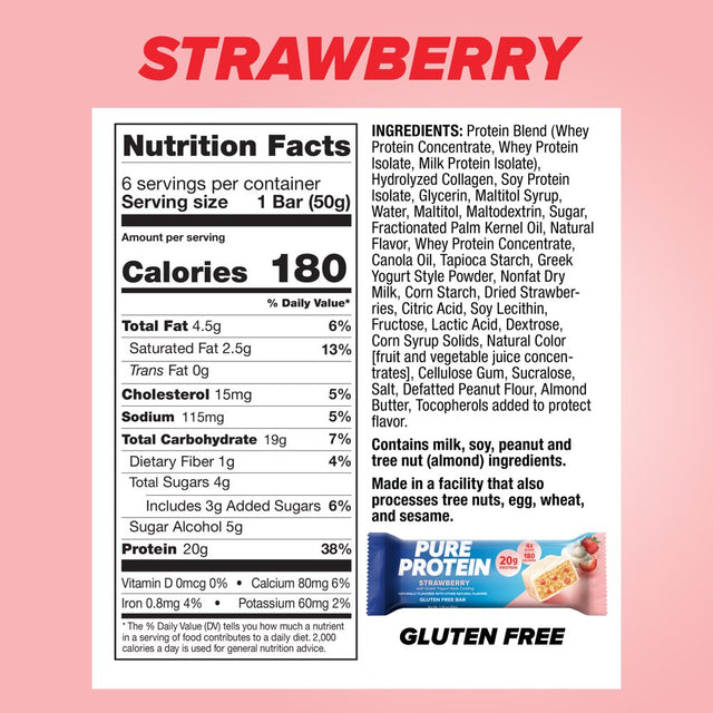 Pure Protein Bars, Strawberry Greek Yogurt, 20G Protein, 1.76 Oz, 6 Ct