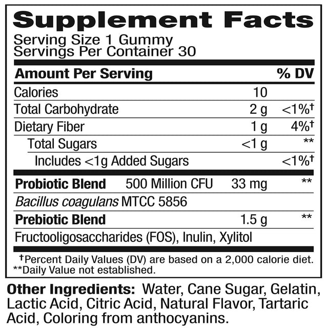 OLLY Probiotic + Prebiotic Gummy, Digestive Support and Gut Health, 500 Million Cfus, Fiber, Adult Chewable Supplement for Men and Women, Peach, 30 Day Supply - 30 Count