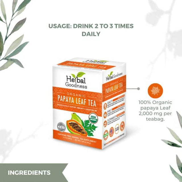 Leaf Tea - Natural Blood Platelet Support Drink - Immunity & Gut Health - Digestive Enzymes - 100% USDA Organic - Made with Gmo-Free Ingredient - Keto Friendly - Gluten-Free - Kosher - 24