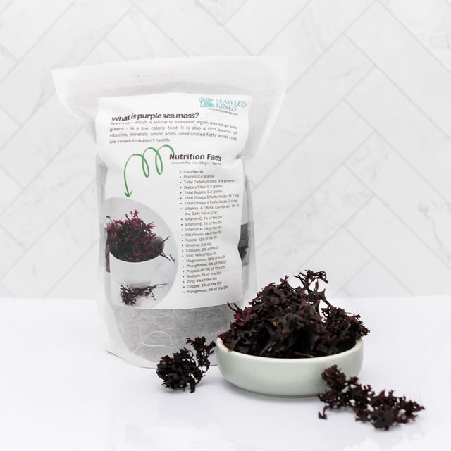 Seaweed Kings Purple Irish Sea Moss Bulk Chondrus Crispus Sea Moss - Raw Naturally Harvested & Wildcrafted, Rich in Protein & Lodine - Pure Sea Moss for Gel & Smoothies - 1 Lbs