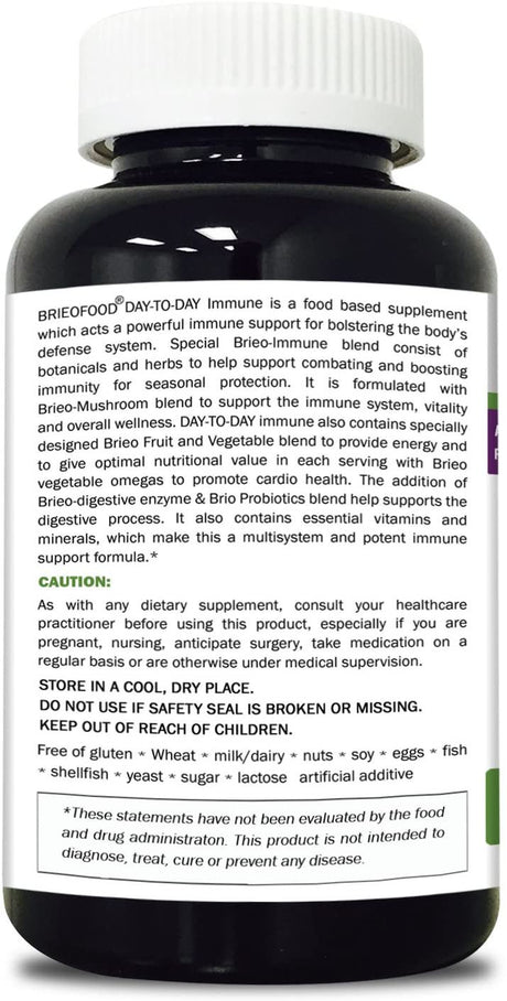 Brieofood Immune 90 Tablets, Food Based Daily Immune System Booster Supplement Made with Vegetable Source Omegas, Probiotics and Herbal Blends