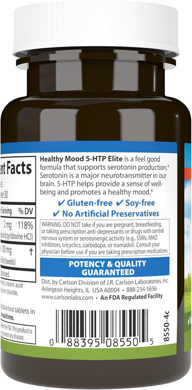 Carlson - Healthy Mood 5-HTP Elite, 100 Mg, Healthy Mood & Promotes Relaxation, Raspberry, 60 Tablets