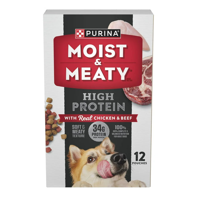 Purina Moist & Meaty Wet Dog Food High Protein, Soft Chicken & Beef Flavors, 6 Oz Pouches (12 Pack)