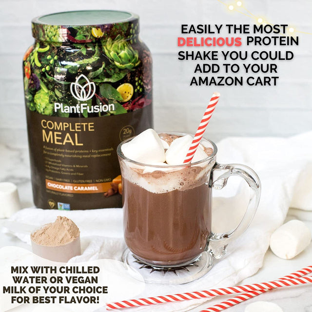 Plantfusion Complete Meal Replacement Shake - Plant Based Protein Powder with Superfoods, Greens & Probiotics - Vegan, Gluten Free, Soy Free, Non-Dairy, No Sugar, Non-Gmo - Chocolate Caramel 2 Lb