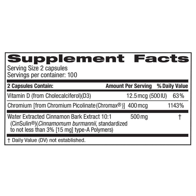 Trunature Advanced Strength Cinsulin 500Mg., 200 Vegetarian Capsules