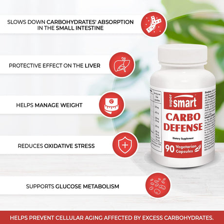 Supersmart - Carbo Defense - with Chromium & Gymnema Sylvestre Extract - Help to Reduce Conversion of Carbohydrates into Fat - Weight Loss | Non-Gmo & Gluten Free - 90 Vegetarian Capsules