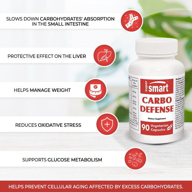 Supersmart - Carbo Defense - with Chromium & Gymnema Sylvestre Extract - Help to Reduce Conversion of Carbohydrates into Fat - Weight Loss | Non-Gmo & Gluten Free - 90 Vegetarian Capsules