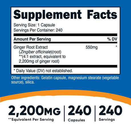 Ginger Root Extract, 2,200 Mg , 240 Capsules, Nutricost
