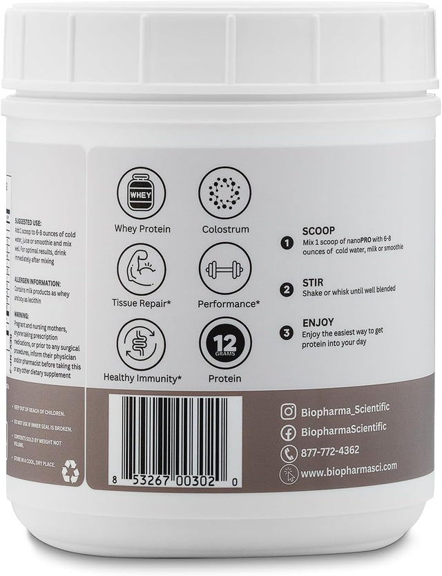 Biopharma Scientific Nanopro Immune: Whey Protein Powder for Immune Support & Exercise Recovery with Colostrum, Glutathione, Proline Rich Polypeptides, Vanilla Bean Flavor, 30 Servings