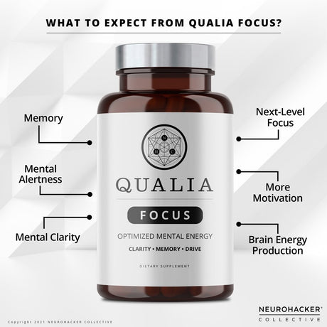 Qualia Focus Brain Booster Supplement by Neurohacker Collective | Nootropic Designed for Clarity, Memory & Drive | W/Ginkgo Biloba, L-Theanine 30 Ct