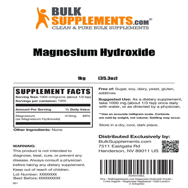 Bulksupplements.Com Magnesium Hydroxide Powder - Colon Support - Magnesium Supplement - Natural Laxative (5 Kilograms)