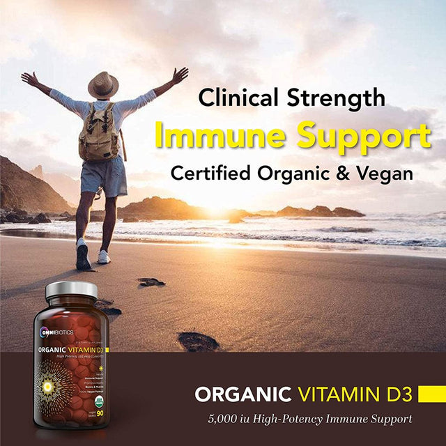 Organic Vitamin D3 5000 IU - 100% Vegan High-Potency Immune Support by Omnibiotics - 90 Tablets