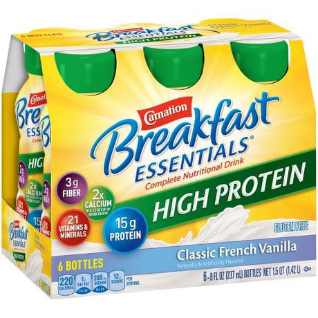 Carnation Breakfast Essentials ? High Protein Ready to Drink, Classic French Vanilla, 8 Fl Oz Bottle, 6 Pack (Pack of 14)