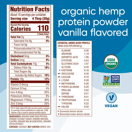 Nutiva Organic Cold-Pressed Hemp Seed Protein Powder, Vanilla, 16 Ounce