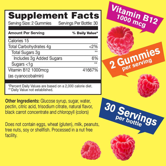 Wellyeah Vitamin B12 1000Mcg Gummies - for Energy, Mood, Metabolism and Immune System Support - Vegan Friendly and Gluten-Free, GMO Free and Doctor Recommended - 60 Gummies