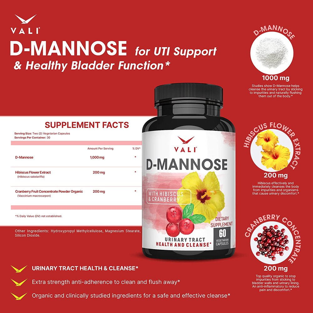 Vali D Mannose With Cranberry And Hibiscus Urinary Tract Supplement 60 Nz 1212