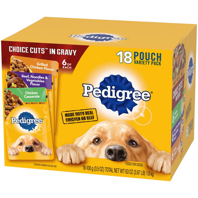 Pedigree Choice Cuts Gravy Wet Dog Food Variety Pack, 3.5 Oz Pouches (18 Pack)