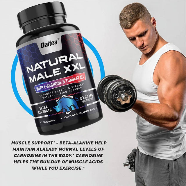 Daitea Natural Male XXL Energy Supplement for Men with L Arginine, Tongkat Ali, Maca Root, and T-Terrestris-120Capsules