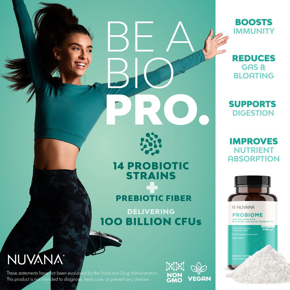 Nuvana Probiome | 100 Billion CFU | 14 Probiotic Strains with Prebioti ...