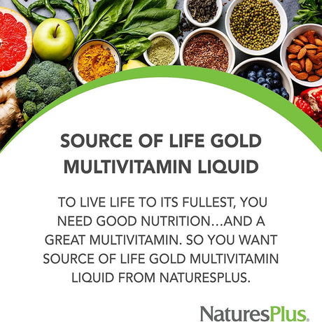Source of Life Gold Multivitamin Liquid - 30 Oz - Supports Energy Production, Healthy Immune System & Well-Being - Includes Vitamins D3, B12, K2 & over 120 Whole Food Nutrients - 30 Servings