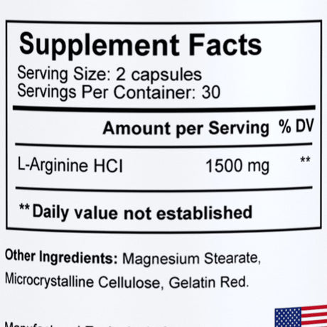 L- ARGININE - Muscle Support - Improves Blood Flow Better Erection - 60 Cap