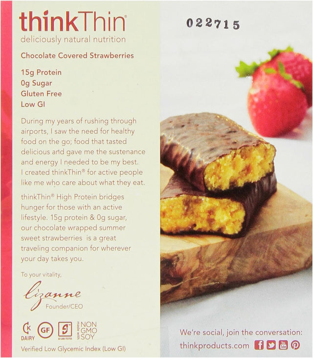 Thinkthin High Protein, Chocolate Covered Strawberries, 17.6-Ounce Bars (Pack of 10)