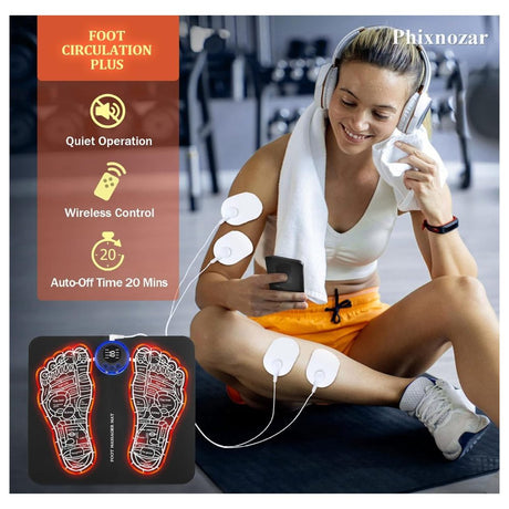 Gnhoch EMS Foot Massager Mat for Neuropathy-Feet Massager with Control, 8 Body Pads, 2-In-1 Back Massager & Legs Foot Massage for Improved Circulation and Pain Relief, Muscles Relaxation