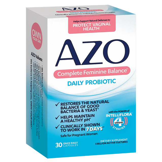 AZO Complete Feminine Balance, Female Probiotic Supplement, 30 Ct