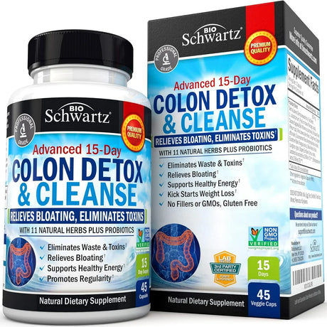 Bioschwartz Colon Cleanser Detox for Weight Loss | 15 Day Cleanse for Constipation Relief & Bloating Support | Non-Gmo, 45 Ct